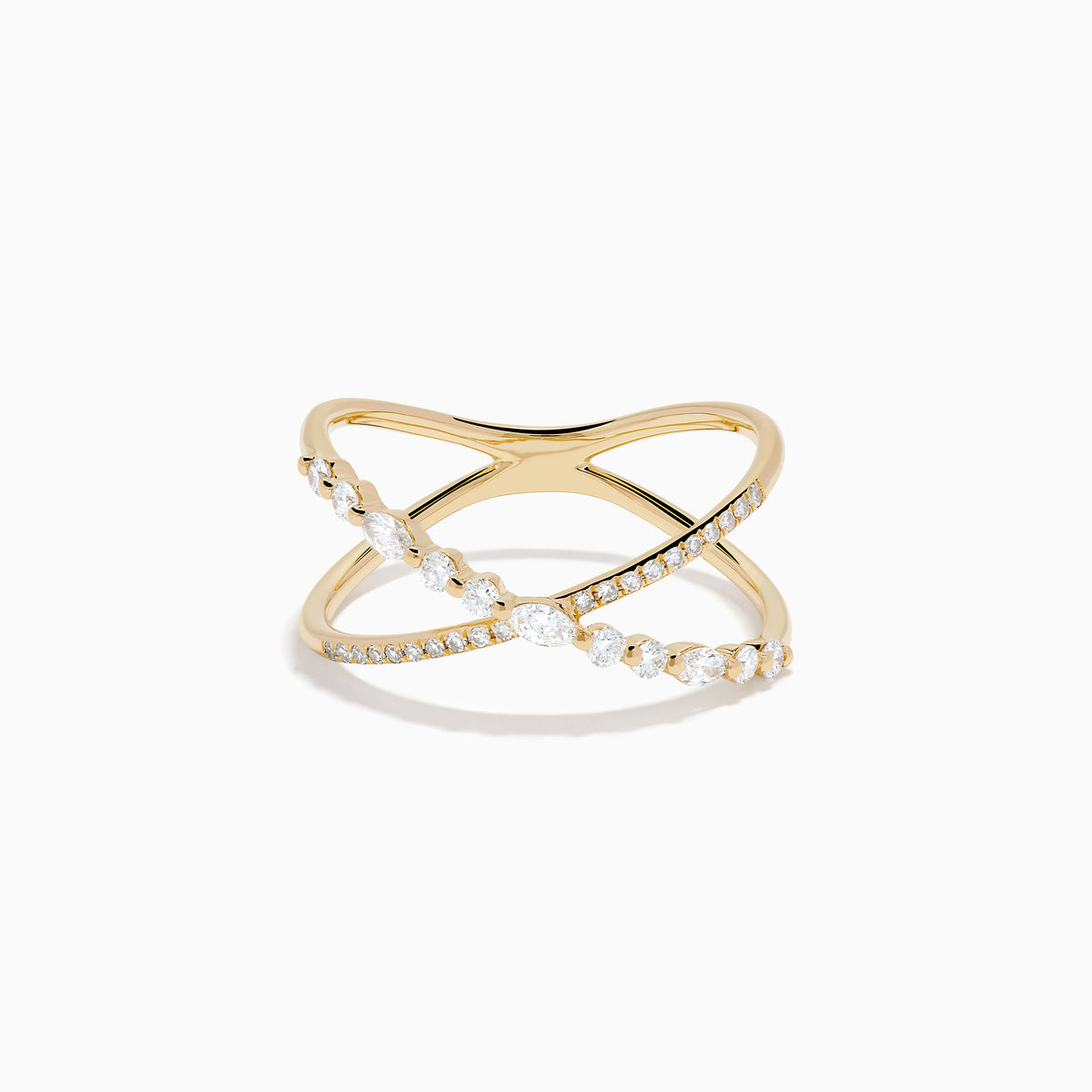 14K Yellow Gold Mixed Shape Diamond Crisscross Ring