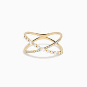 14K Yellow Gold Mixed Shape Diamond Crisscross Ring