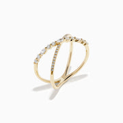 14K Yellow Gold Mixed Shape Diamond Crisscross Ring