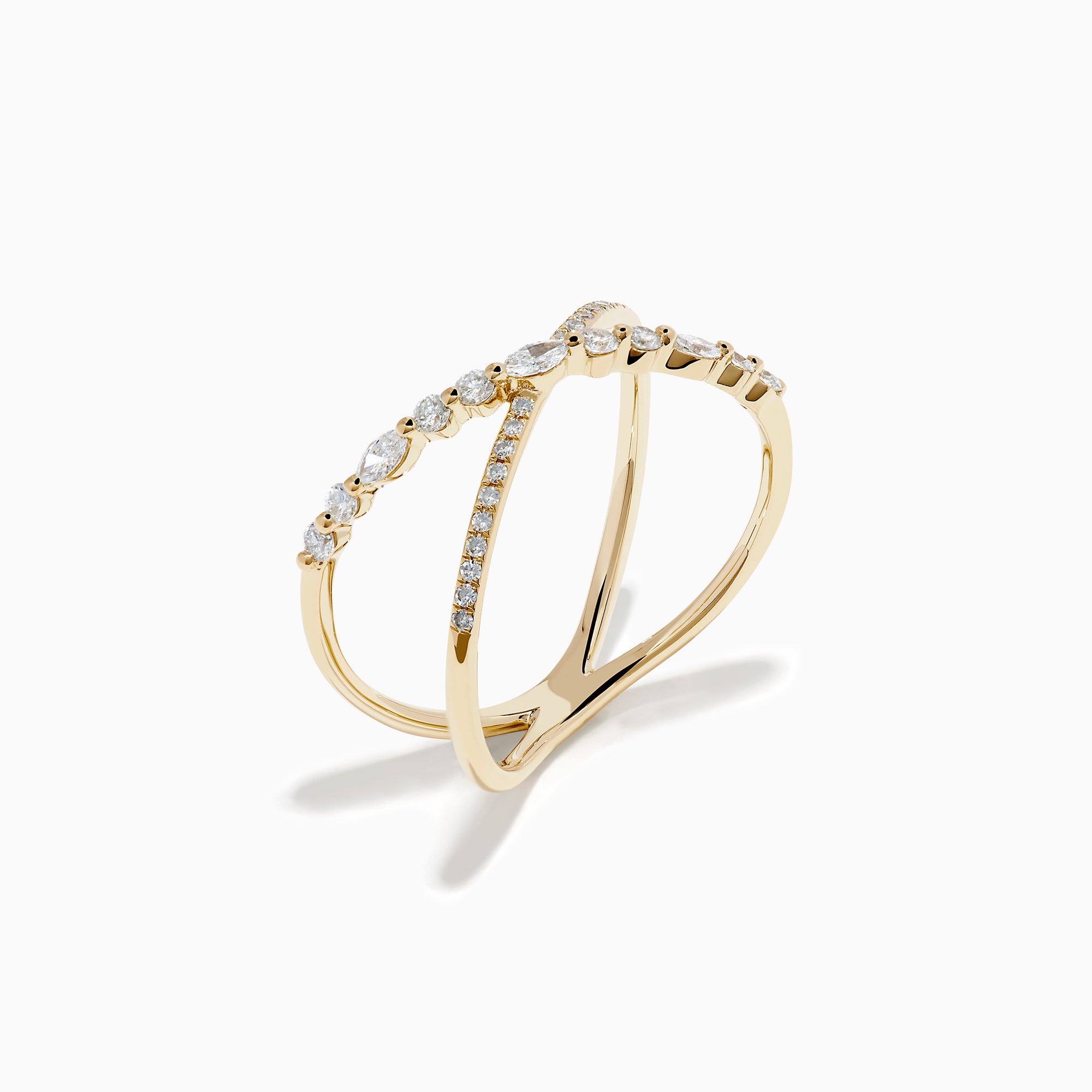 14K Yellow Gold Mixed Shape Diamond Crisscross Ring