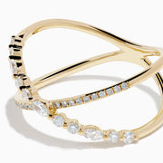 14K Yellow Gold Mixed Shape Diamond Crisscross Ring