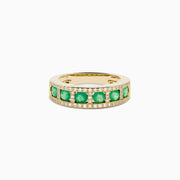 14K Yellow Gold Emerald and Diamond Pavé Channel-Set Ring