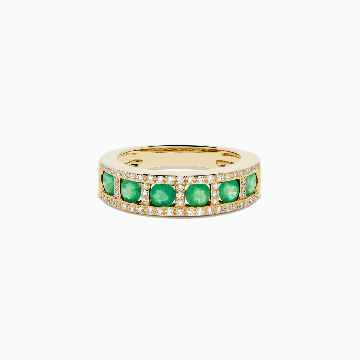 14K Yellow Gold Emerald and Diamond Pavé Channel-Set Ring