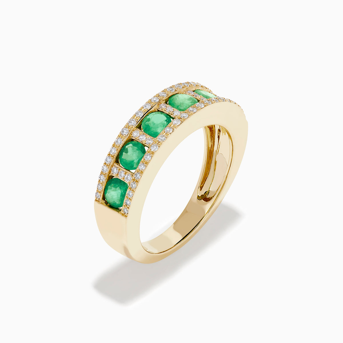 14K Yellow Gold Emerald and Diamond Pavé Channel-Set Ring