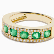 14K Yellow Gold Emerald and Diamond Pavé Channel-Set Ring