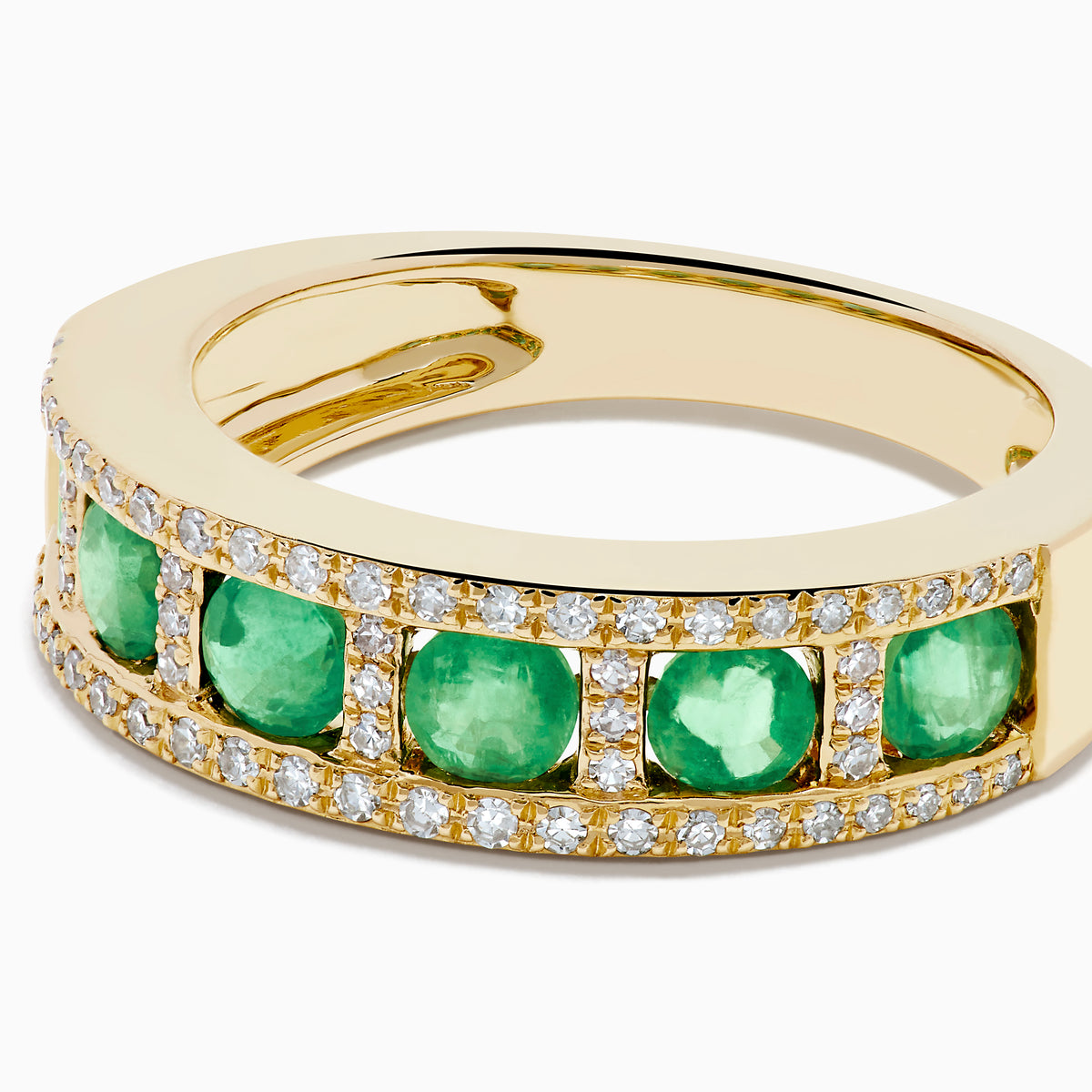14K Yellow Gold Emerald and Diamond Pavé Channel-Set Ring