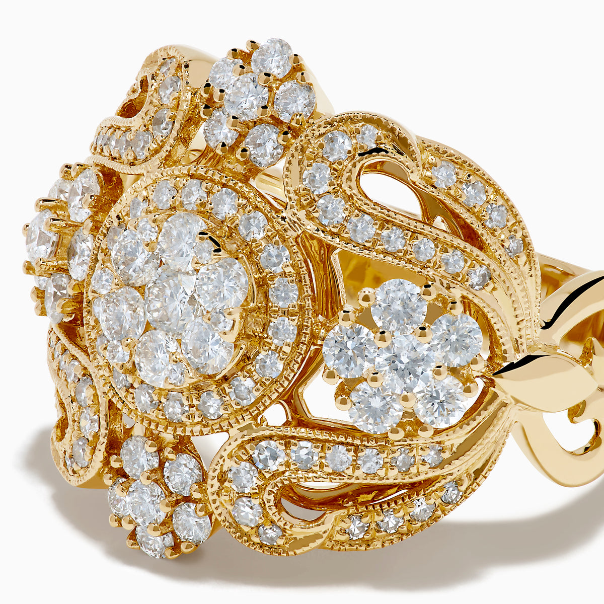 14K Yellow Gold Diamond Openwork Filigree Ring