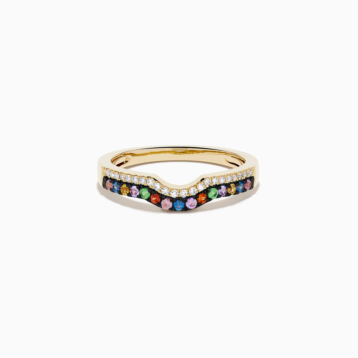 Watercolors 14K Yellow Gold Multi Sapphire and Diamond Curved Pavé Ring