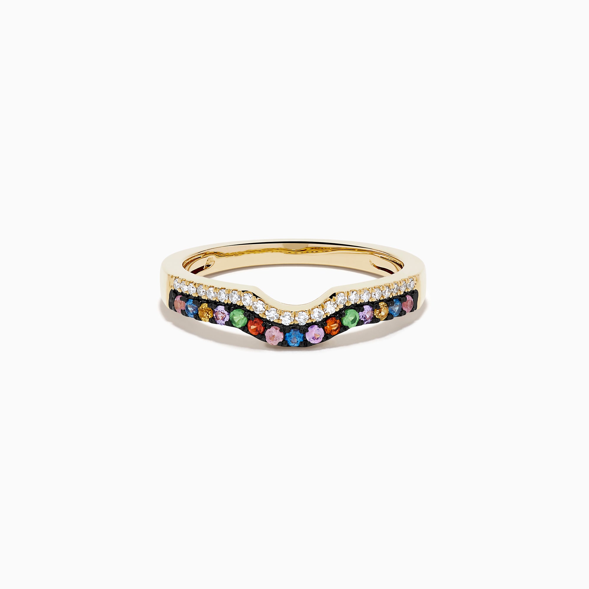 Watercolors 14K Yellow Gold Multi Sapphire and Diamond Curved Pavé Ring