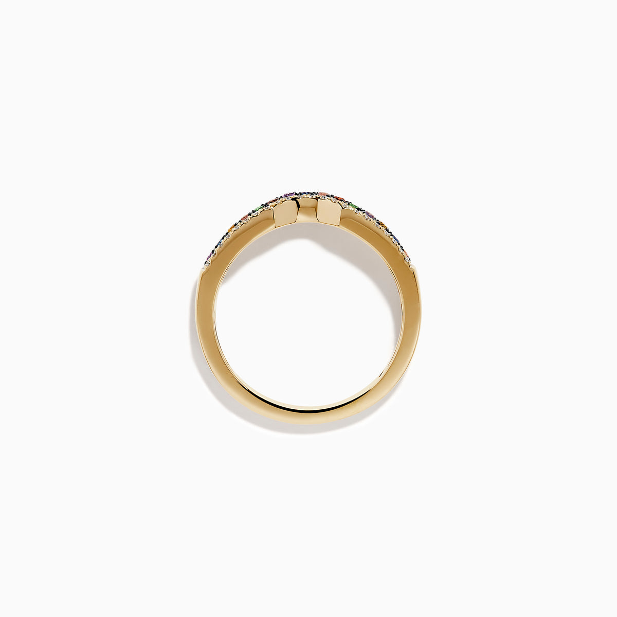 Watercolors 14K Yellow Gold Multi Sapphire and Diamond Curved Pavé Ring