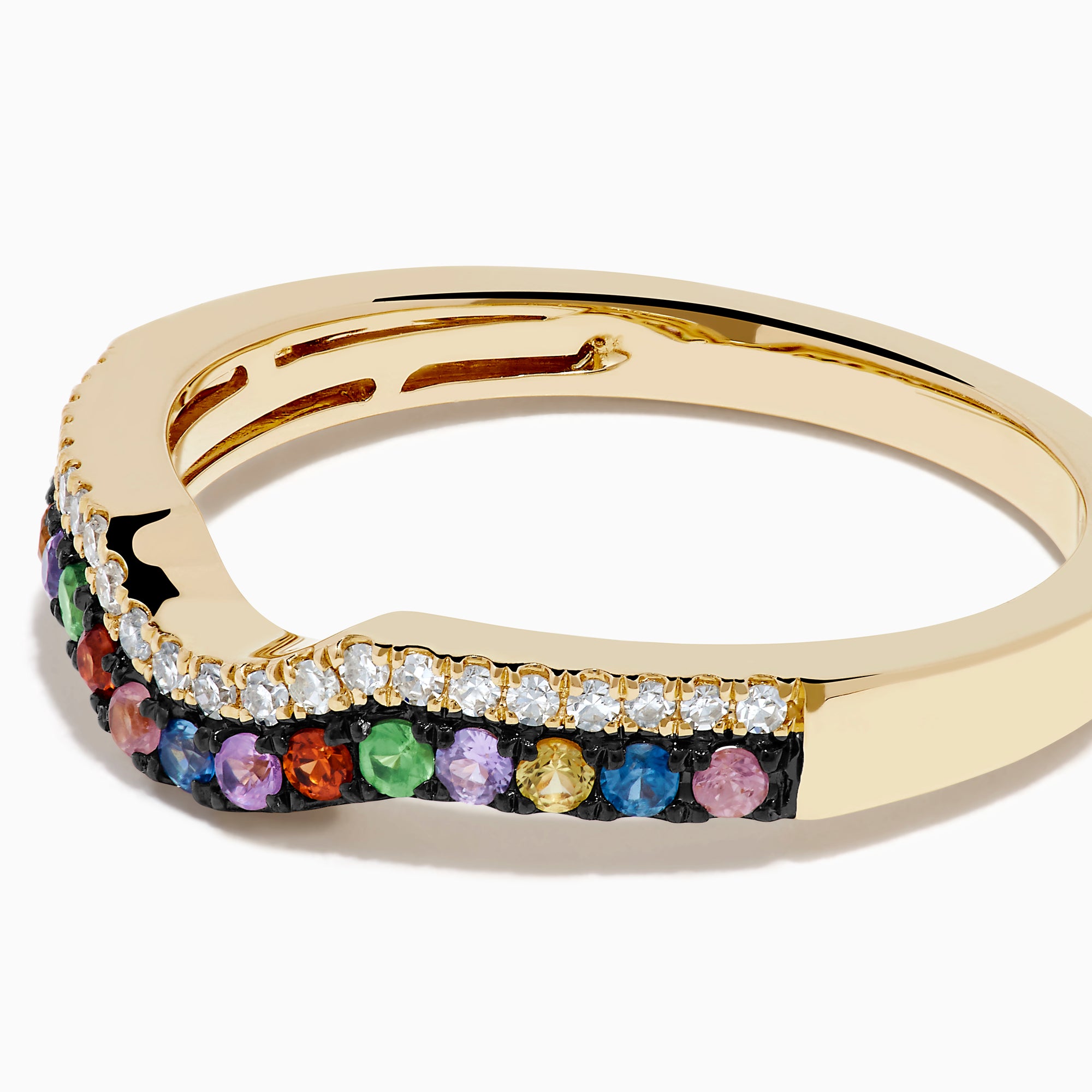 Watercolors 14K Yellow Gold Multi Sapphire and Diamond Curved Pavé Ring