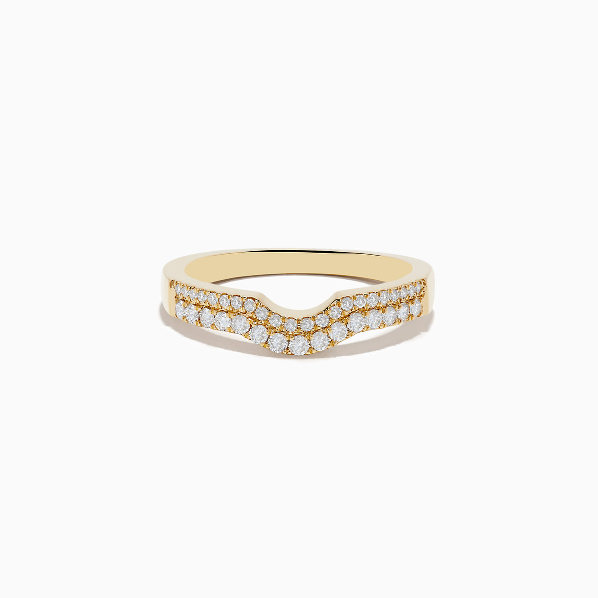 The Doro 14K Yellow Gold Curved Diamond Band 0.32 TCW features a gentle chevron design with two rows of small round white diamonds set along the top half of the band.