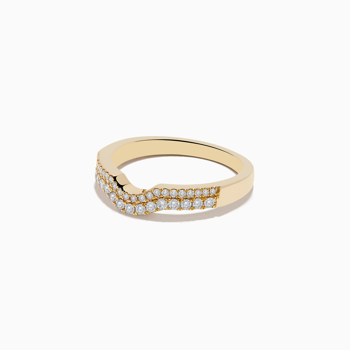 The Doro 14K Yellow Gold Curved Diamond Band 0.32 TCW features a gentle chevron design with two rows of small round white diamonds set along the top half of the band.