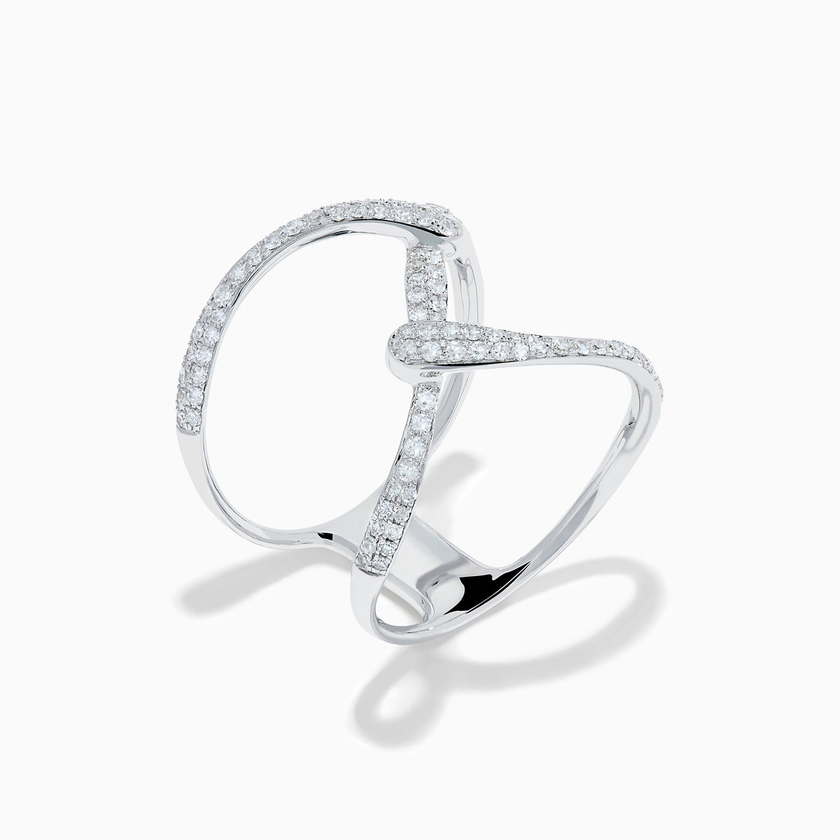 14K White Gold Diamond Pave Open Crossover Ring