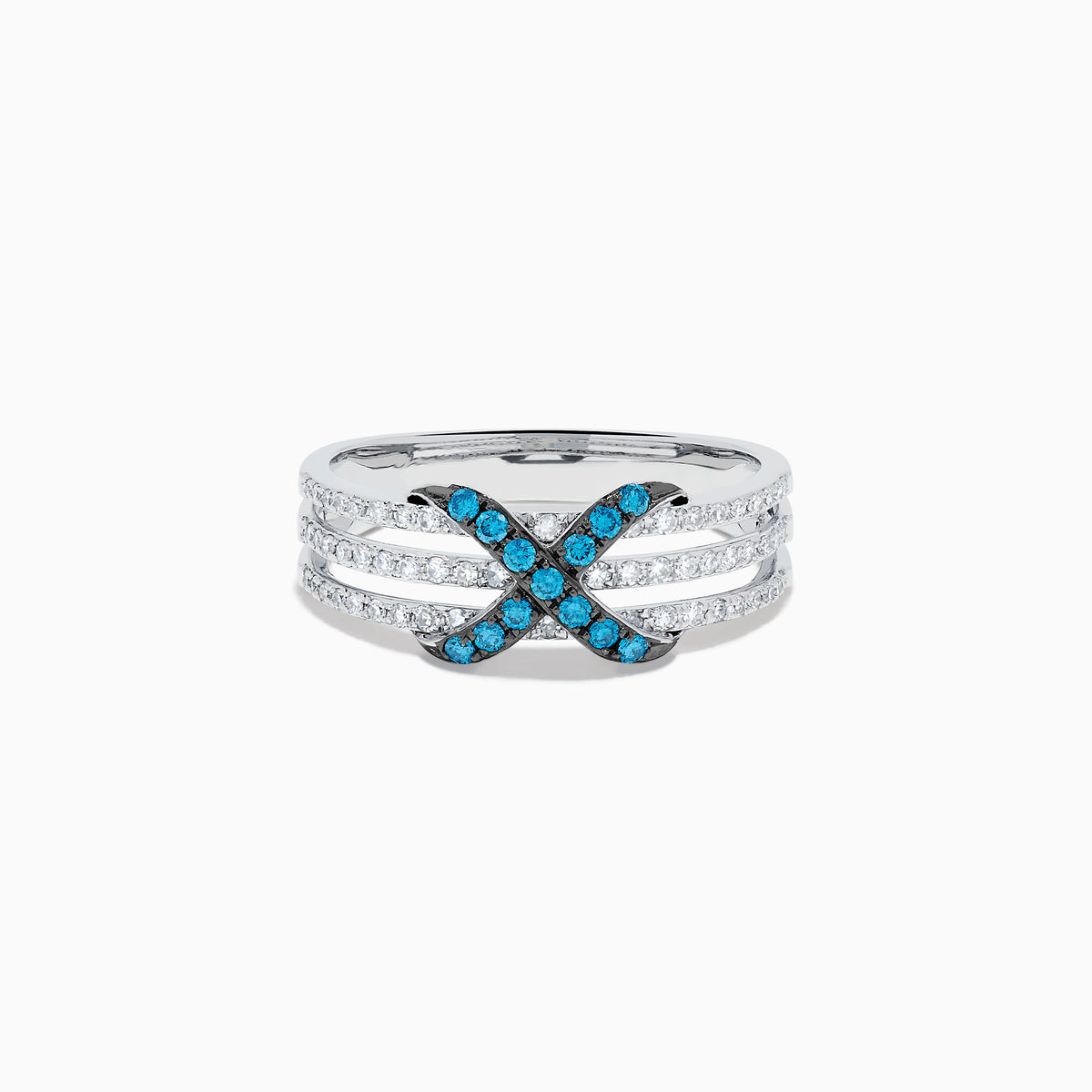 14K White Gold Blue and White Diamond X Crossover Ring
