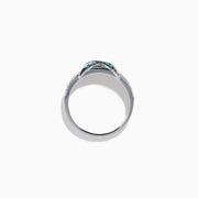 14K White Gold Blue and White Diamond X Crossover Ring