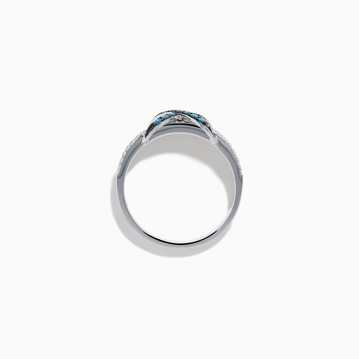 14K White Gold Blue and White Diamond X Crossover Ring