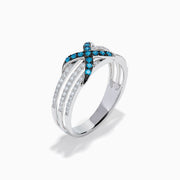 14K White Gold Blue and White Diamond X Crossover Ring