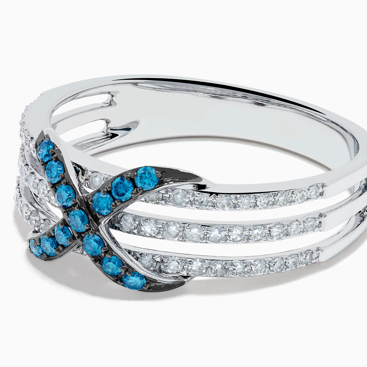 14K White Gold Blue and White Diamond X Crossover Ring