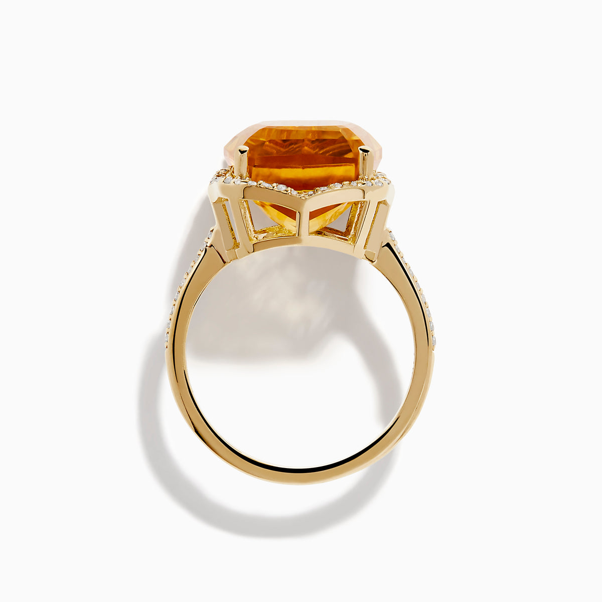 The Sunset 14K Yellow Gold Citrine & Diamond Ring features a large rectangular citrine surrounded by a halo of sparkling white diamonds, set against a white background.