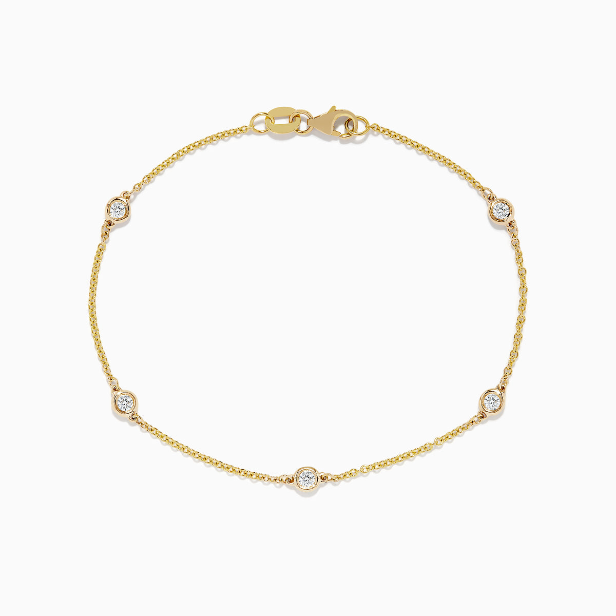 The DOro 14K Gold Diamond Station Necklace and Bracelet Set (0.59 TCW) features evenly spaced round diamonds on delicate chains, beautifully displayed on a white background.