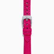 The 28MM Swiss Made Stainless Steel Cocktail Watch features an oval dial with pink sapphire and diamond accents, a pink textured strap, black hour and minute hands, and EFY branding at the center.