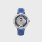 38MM Swiss Made Stainless Steel Spinning Starfish Watch with Diamonds and Blue Topaz