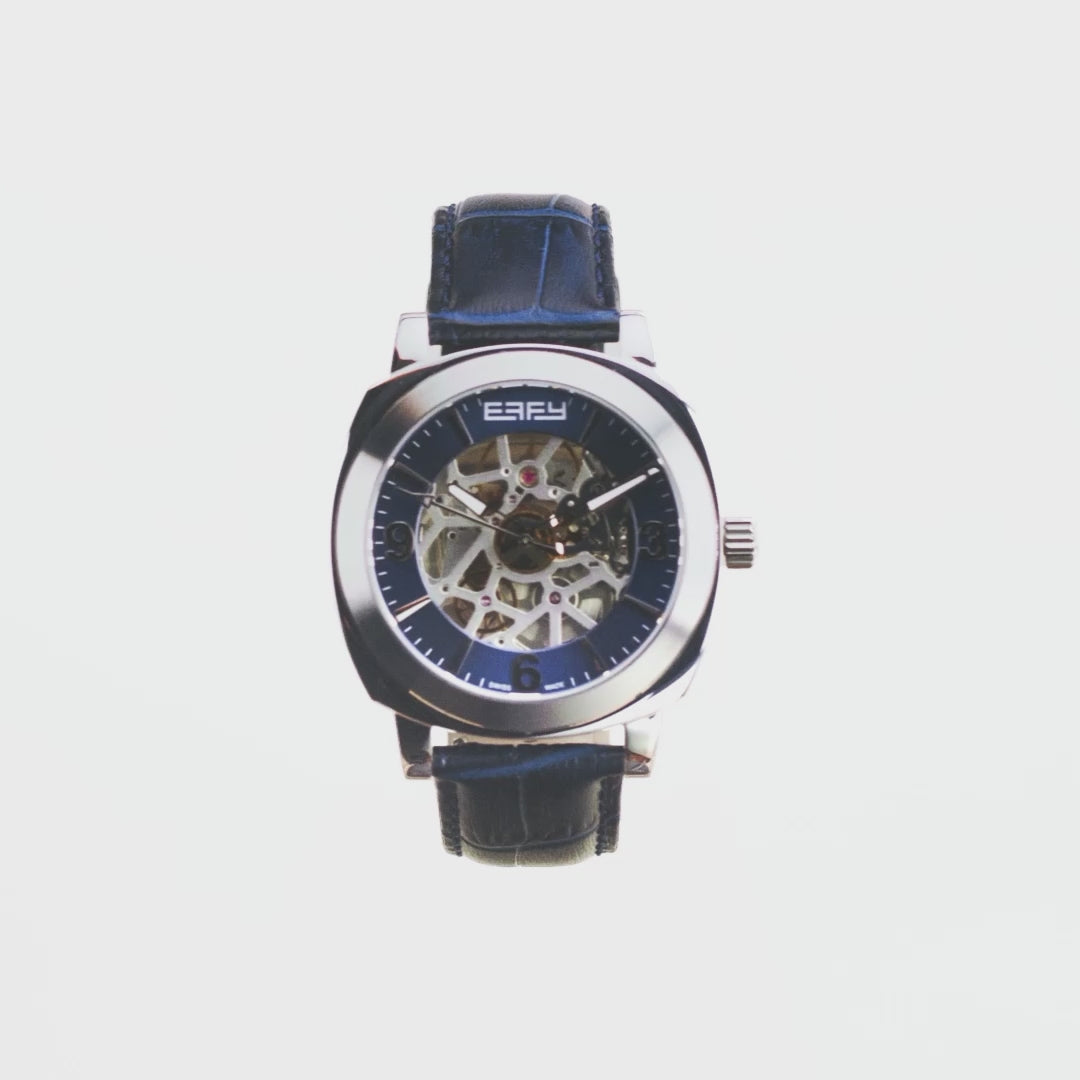 41MM Swiss Made Stainless Steel and Leather Automatic Skeleton Watch