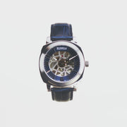 41MM Swiss Made Stainless Steel and Leather Automatic Skeleton Watch