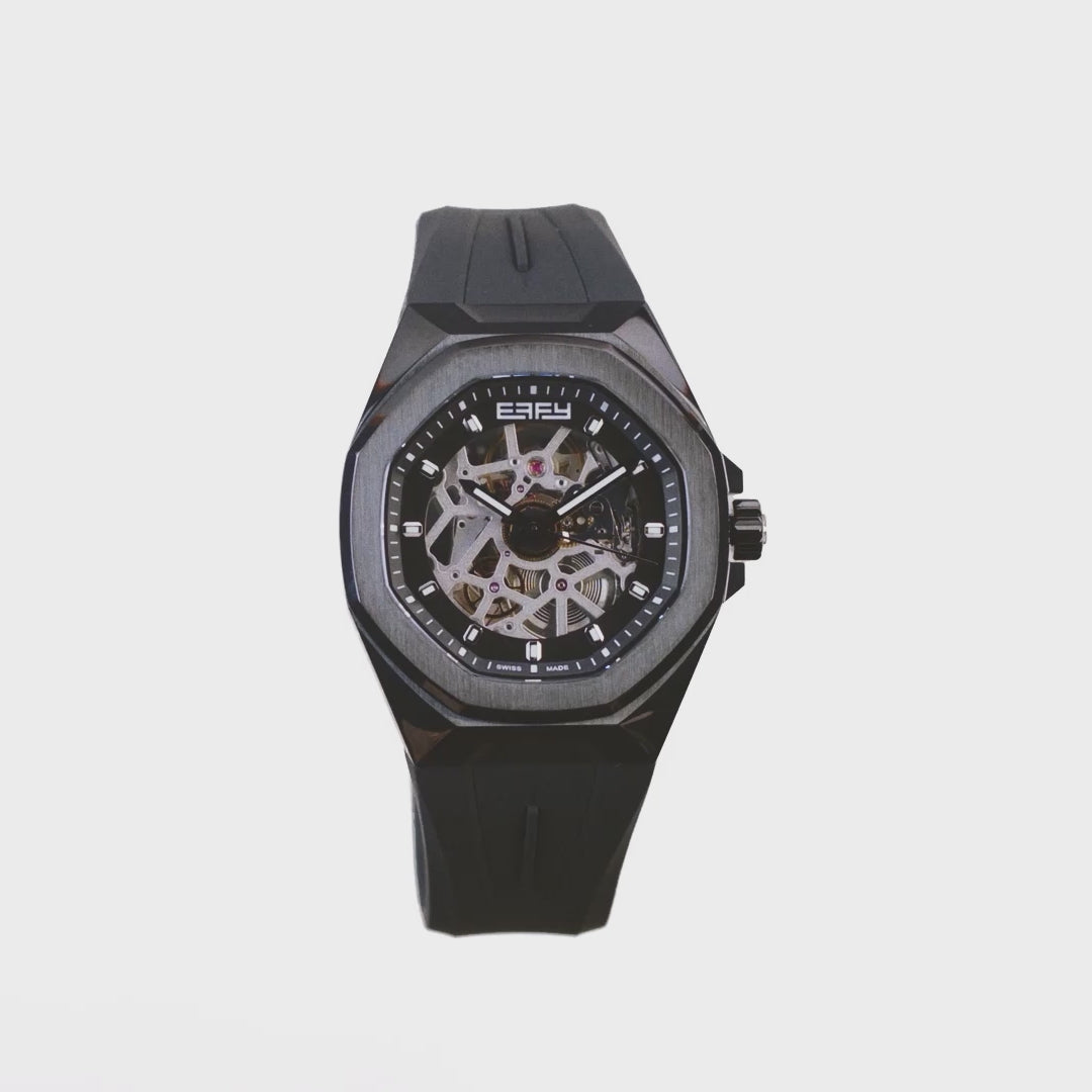 Translation missing: en.42MM Swiss Made Stainless Steel with Black PVD Automatic Skeleton Watch