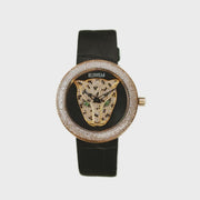 39MM Swiss Made 18K Yellow Gold Signature Round Panther Watch with Diamonds