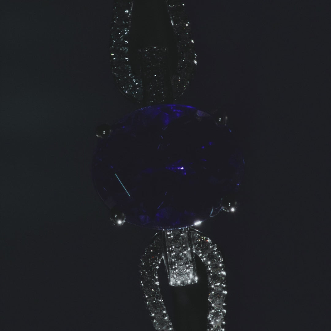 14K White Gold AAA Tanzanite and Diamond Bangle