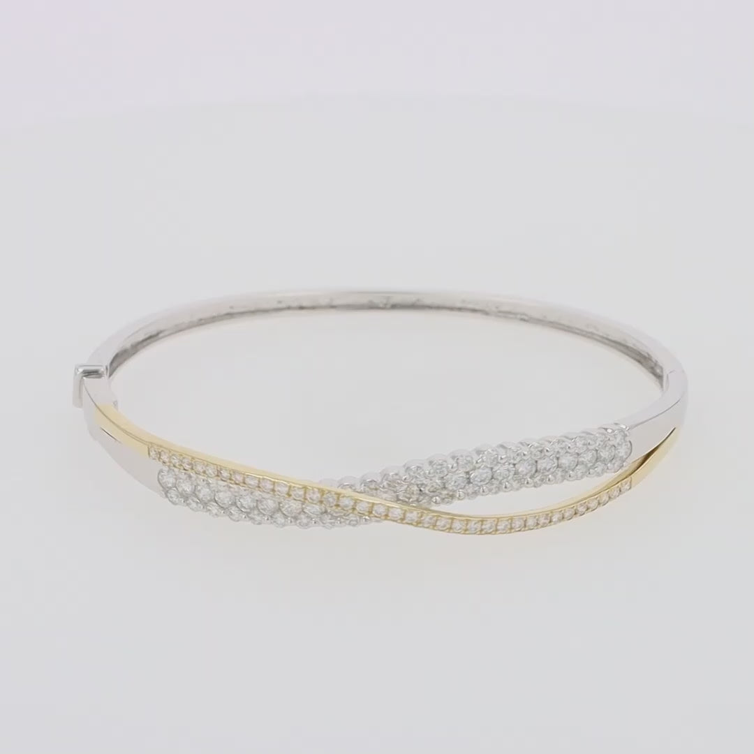 Translation missing: en.14K White and Yellow Gold Diamond Crossover Bangle, 2.00 TCW