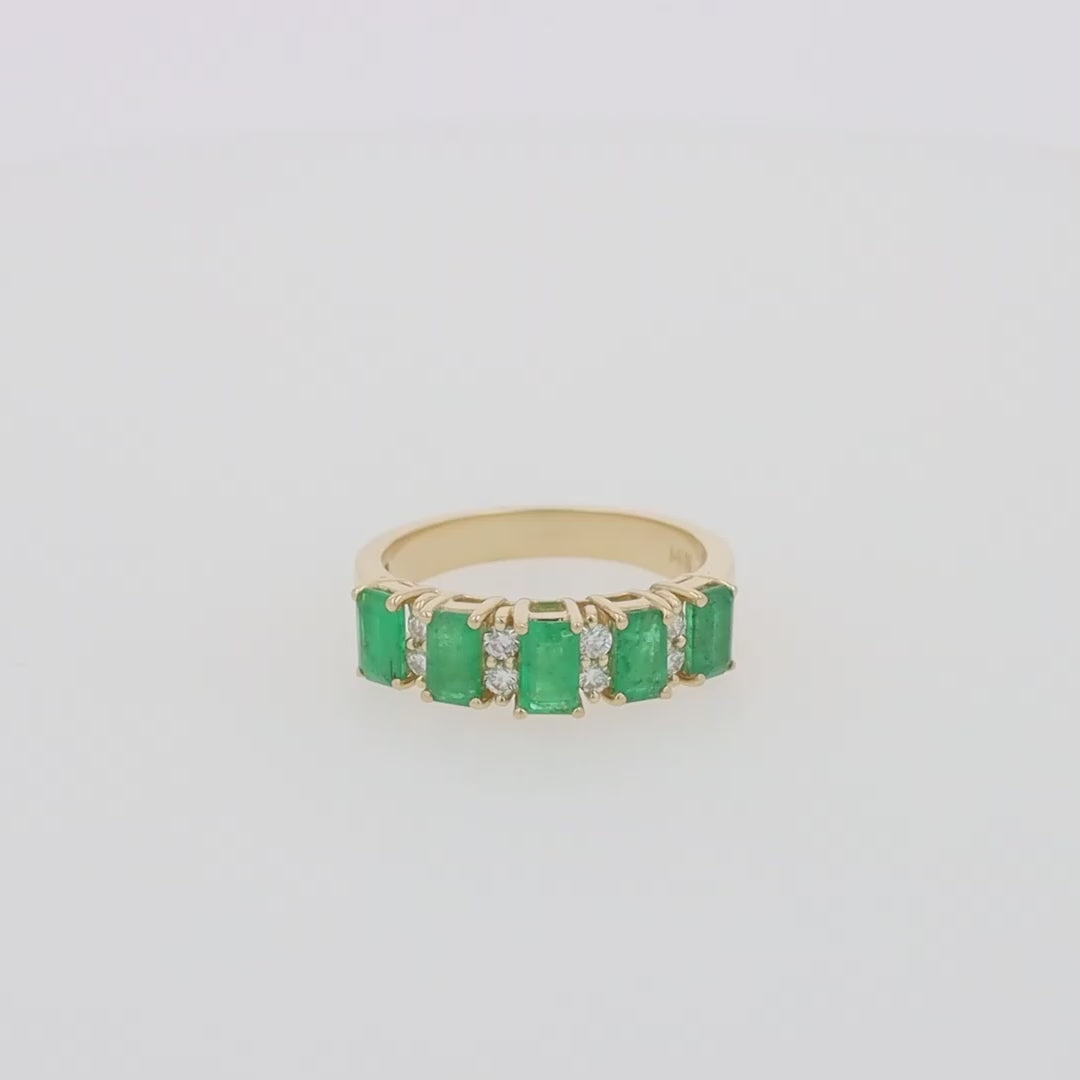 Translation missing: en.14K Yellow Gold Emerald and Diamond Band, 1.53 TCW