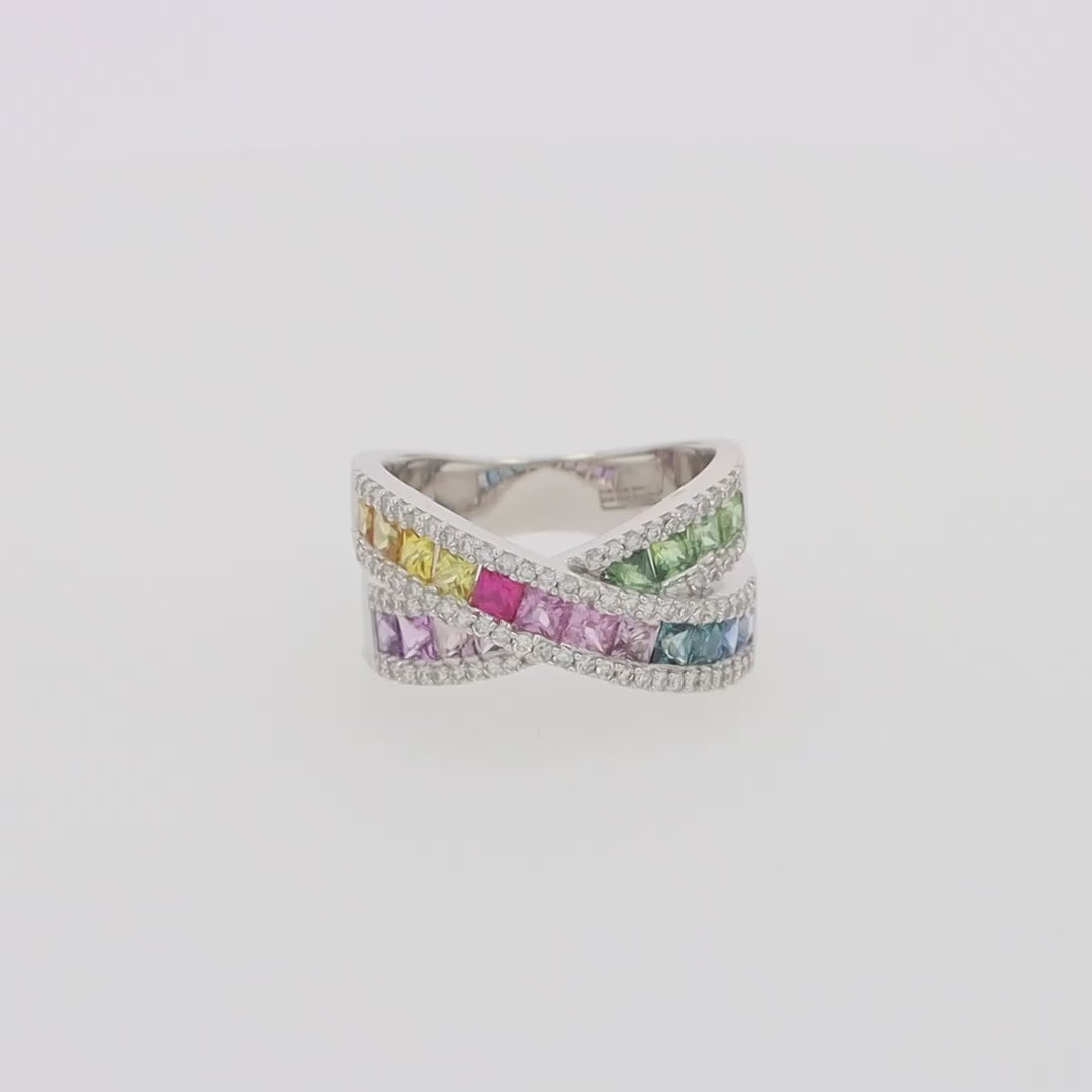 Translation missing: en.Watercolors 14K White Gold Multi Sapphire and Diamond Ring, 2.63 TCW