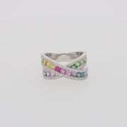 Watercolors 14K White Gold Multi Sapphire and Diamond Ring, 2.63 TCW