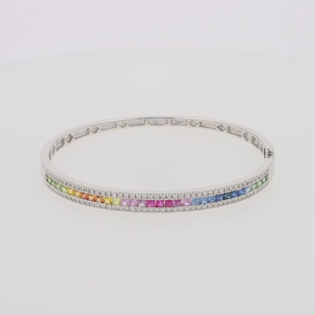 Watercolors 14K White Gold Multi Sapphire & Diamond Bangle, 3.60 TCW