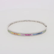 Watercolors 14K White Gold Multi Sapphire & Diamond Bangle, 3.60 TCW
