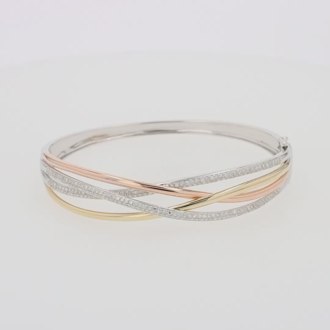 Translation missing: en.Trio 14K Tri-Color Gold Diamond Crossover Bangle, 1.03 TCW