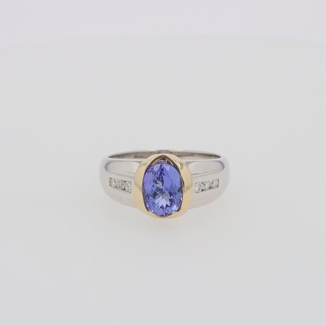 Men's 14K Two-Tone Gold Tanzanite Diamond Ring, 1.90 TCW