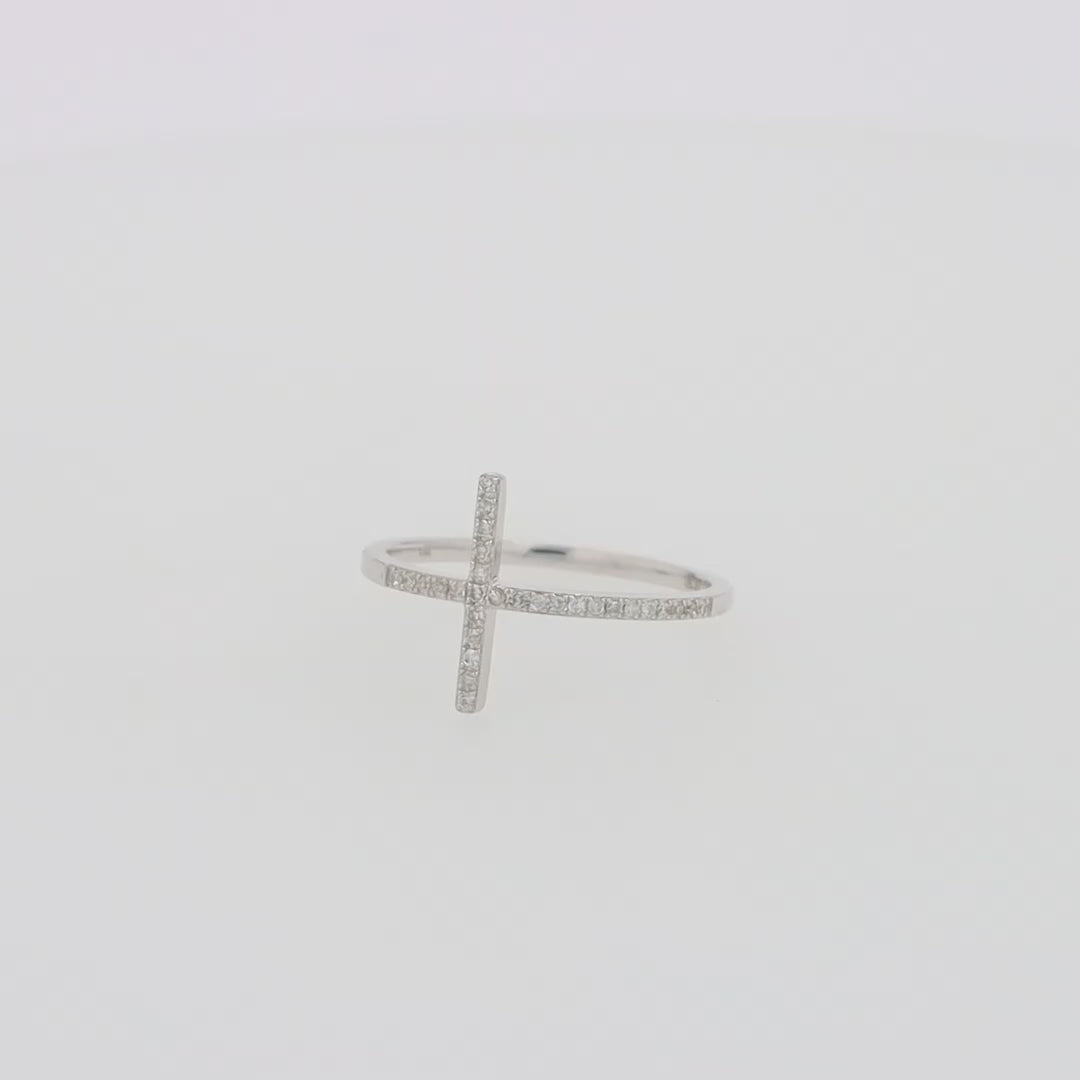 Novelty 14K White Gold Diamond Cross Ring, 0.10 TCW
