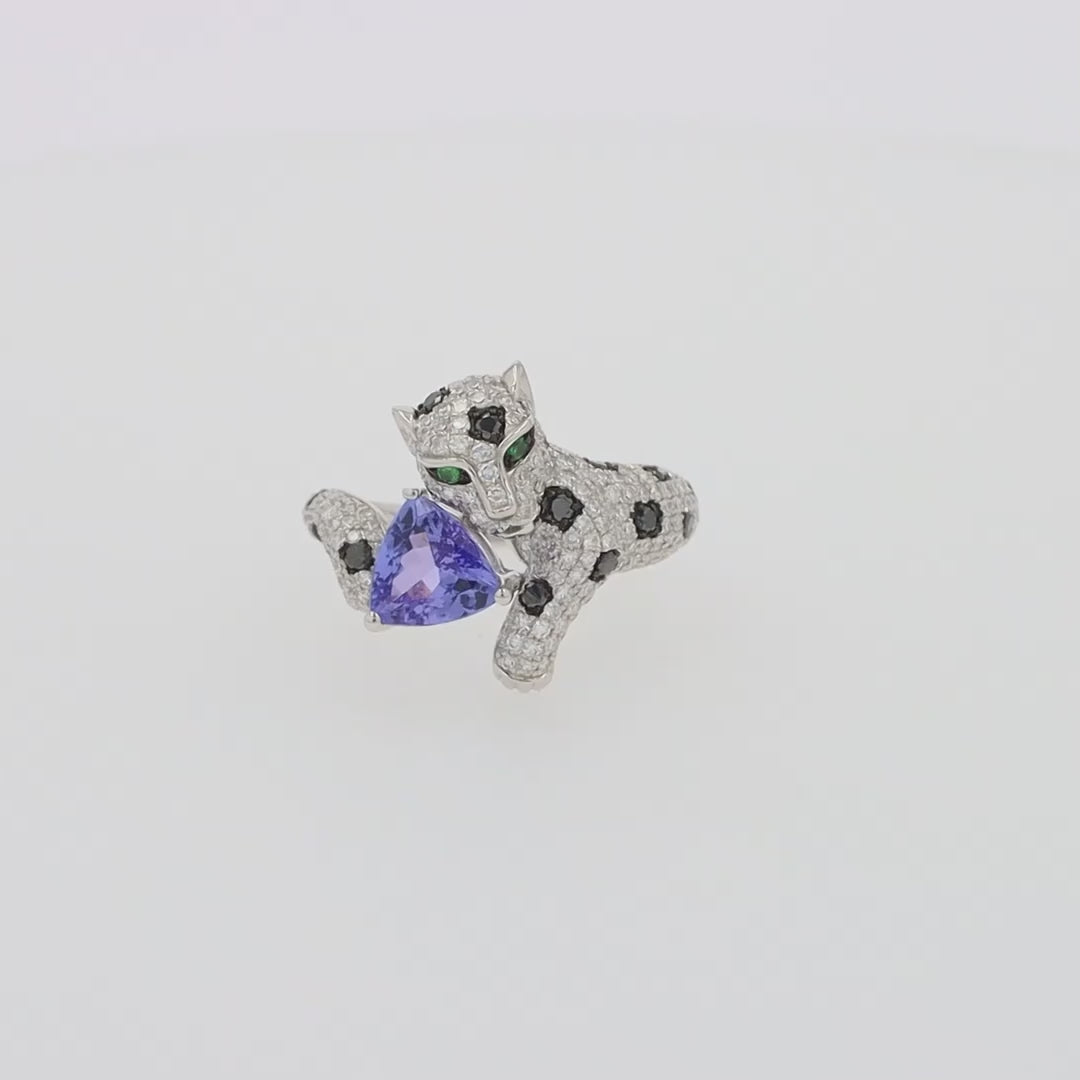 Translation missing: en.Signature 14K White Gold Tanzanite and Diamond Panther Ring, 2.07 TCW