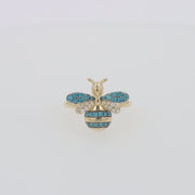 14K Yellow Gold Blue and White Diamond Bee Ring