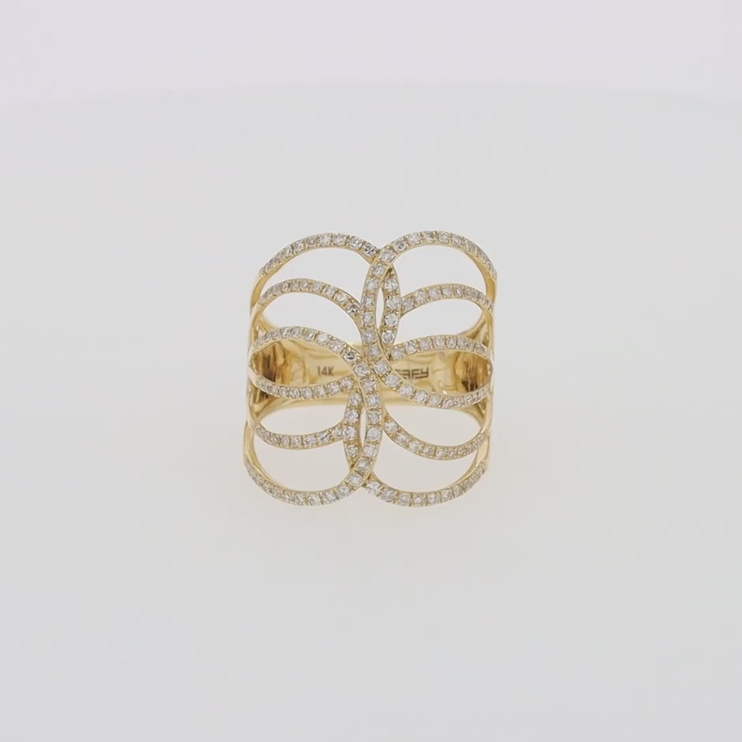 14K Yellow Gold Diamond Pave Interlocking Statement Ring, 0.54 TCW