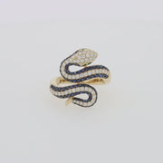 Safari 14K Yellow Gold Blue Sapphire and Diamond Snake Ring, 1.49 TW