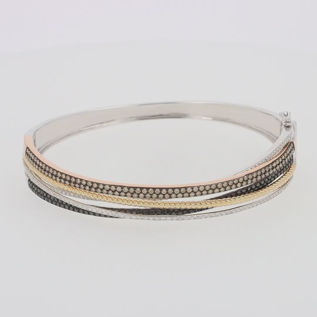 Translation missing: en.14K Trio-Color Gold Brown, Black and White Diamond Bangle 1.97 TCW
