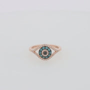 Novelty 14K Gold Blue, White and Black Diamond Evil Eye Ring, 0.37 TCW