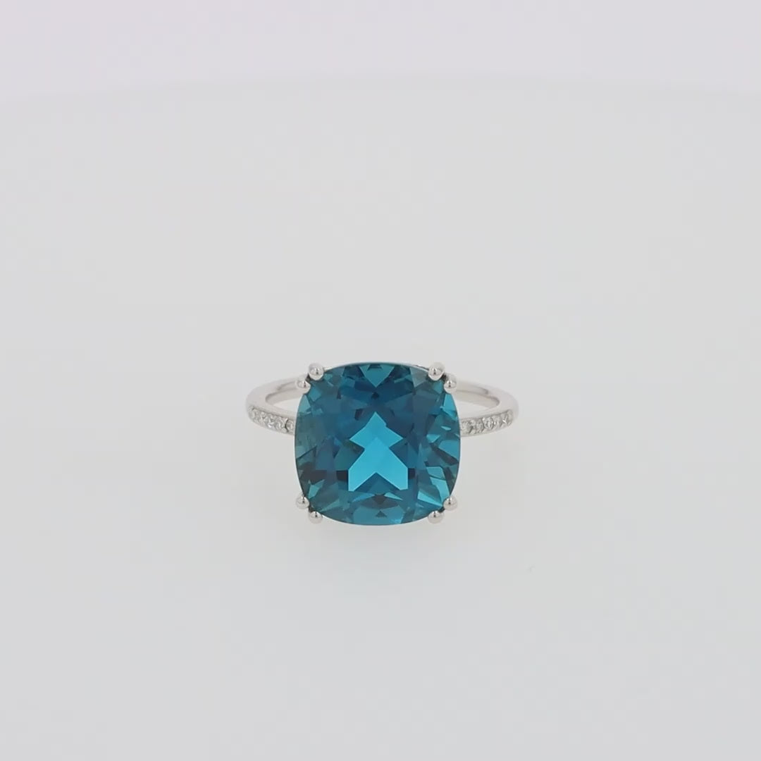 Translation missing: en.Ocean Bleu 14K White Gold London Blue Topaz and Diamond Ring, 8.40 TCW