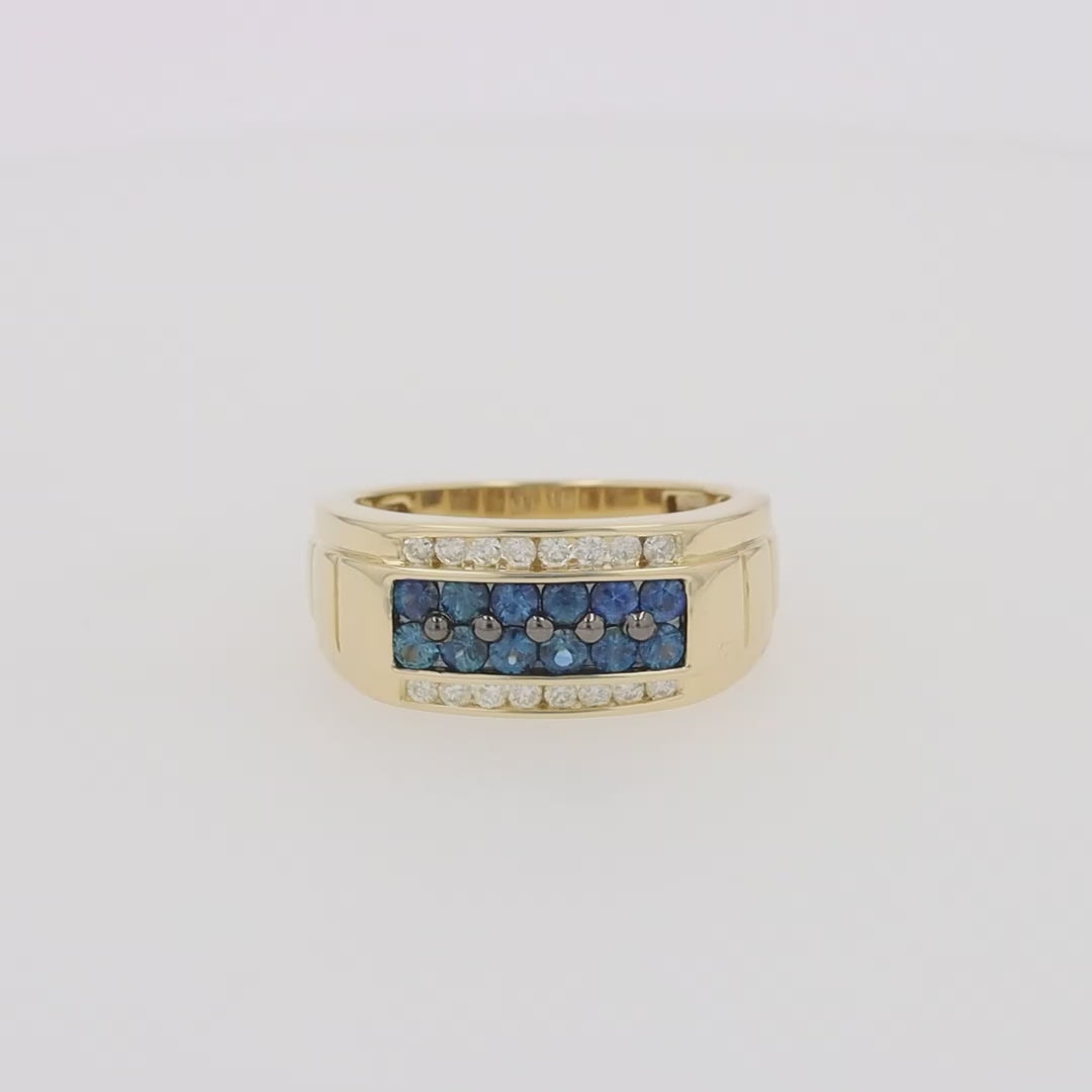 Men's 14K Yellow Gold Diamond and Blue Sapphire Ring