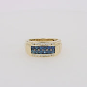 Men's 14K Yellow Gold Diamond and Blue Sapphire Ring